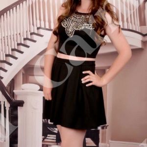Black bedazzled two piece formal dress